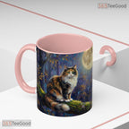 Moonlit Night Forest Cat Accent Mug - Celestial Celestial Aesthetic Ceramic Coffee Cup