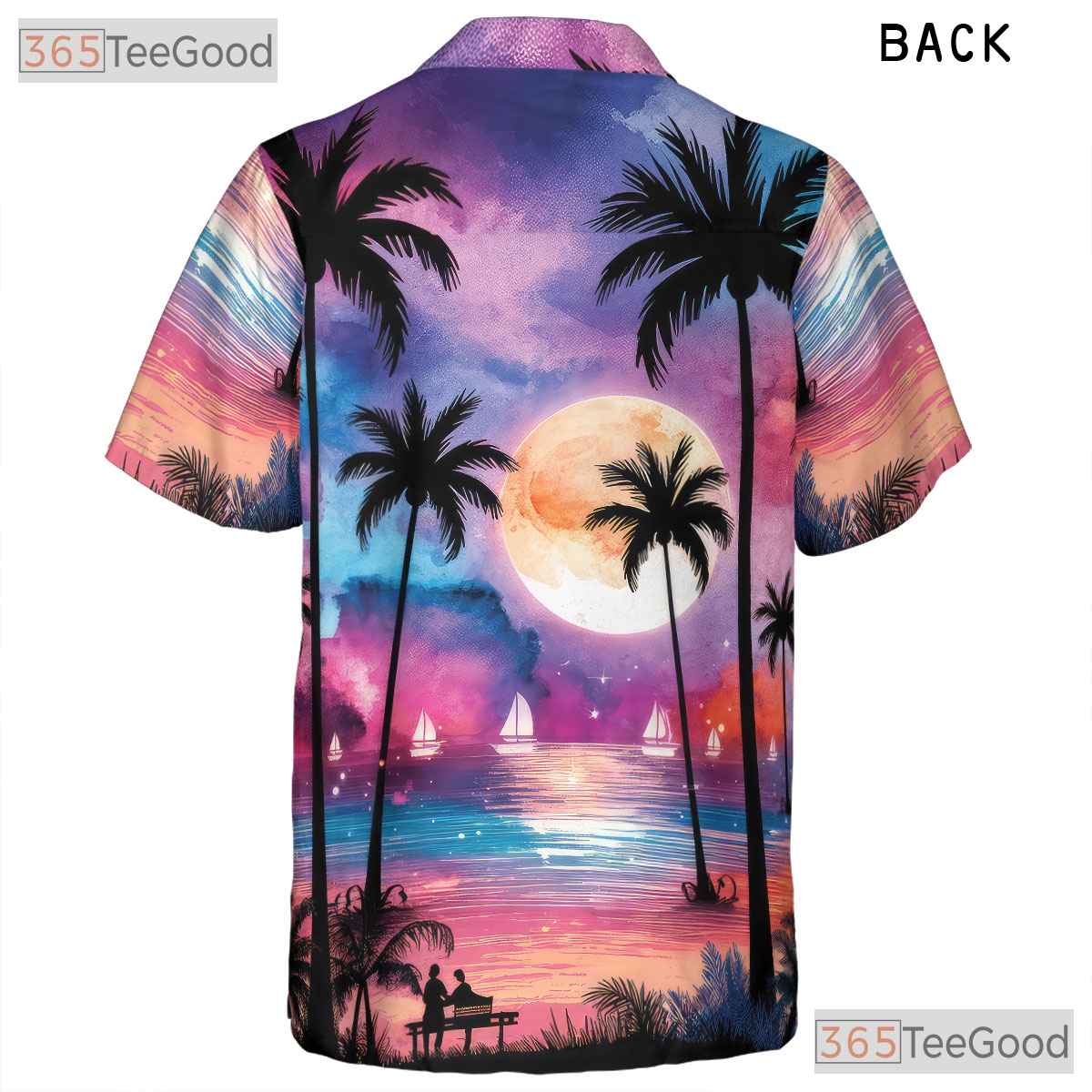 Moonlit Palm Tree Hawaiian Shirt for Men - Tropical Ocean Night Vacation Tee