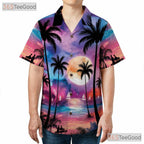 Moonlit Palm Tree Hawaiian Shirt for Men - Tropical Ocean Night Vacation Tee