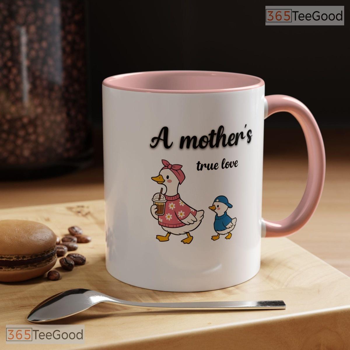 Mother And Ducklings Illustration Animal Art Two Tone Ceramic Accent Mug For Nature Fan