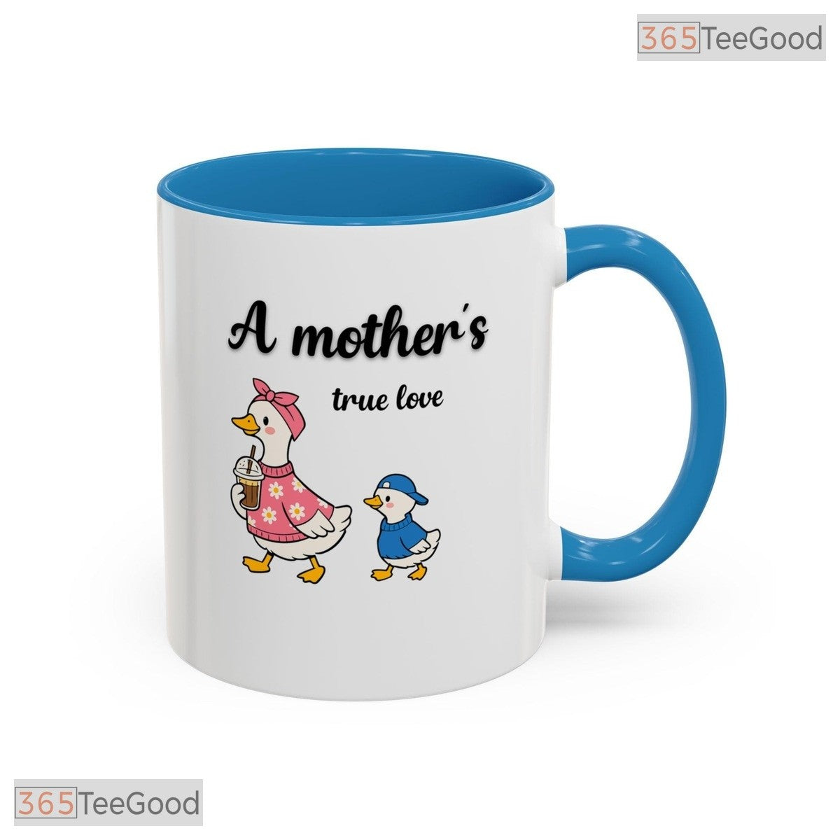 Mother And Ducklings Illustration Animal Art Two Tone Ceramic Accent Mug For Nature Fan