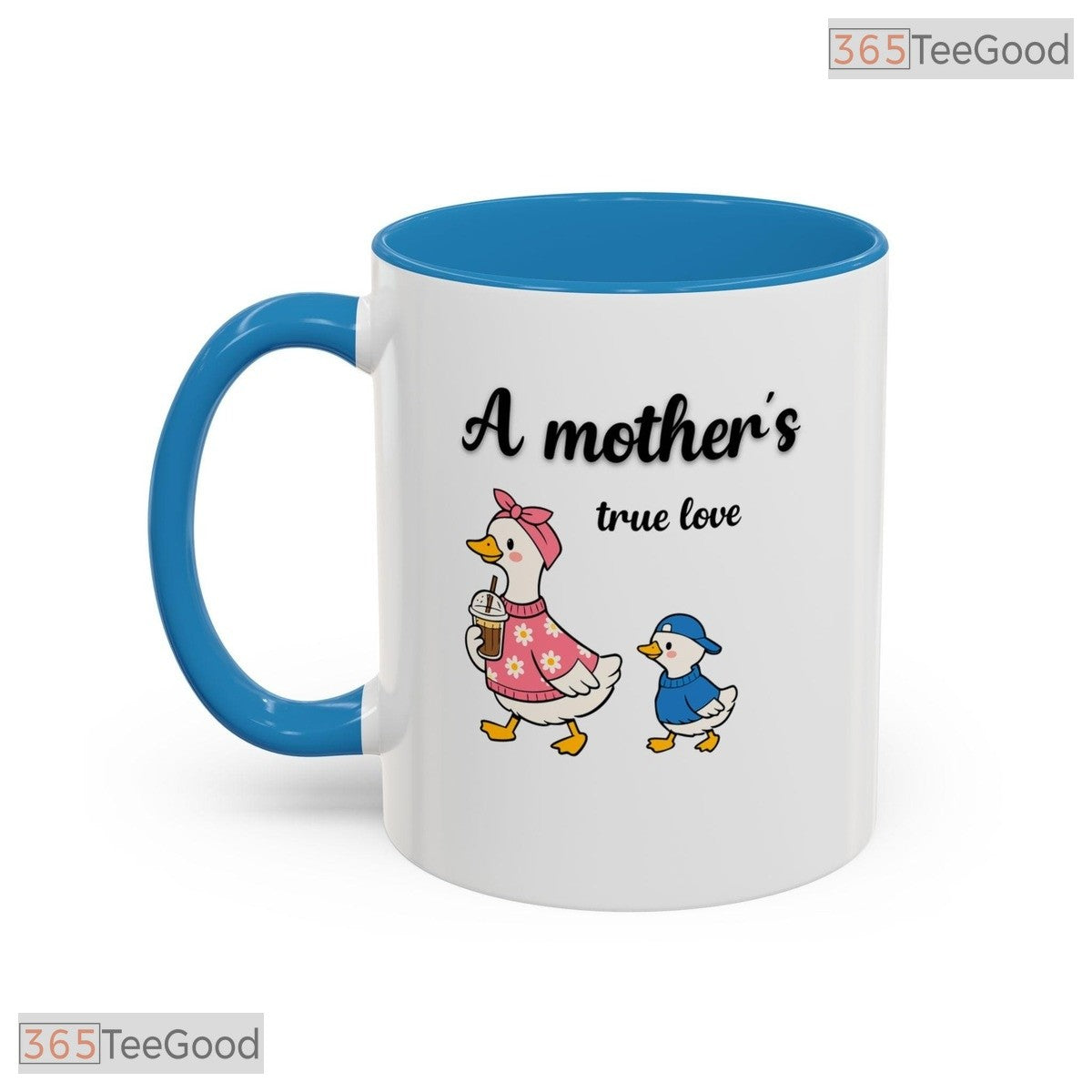 Mother And Ducklings Illustration Animal Art Two Tone Ceramic Accent Mug For Nature Fan