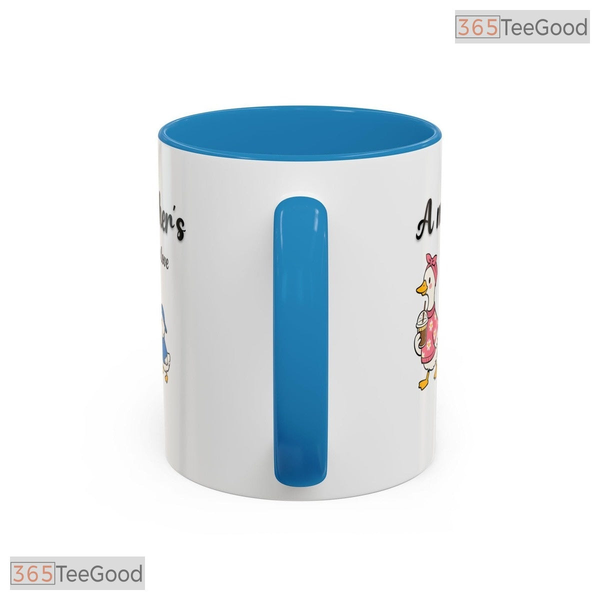 Mother And Ducklings Illustration Animal Art Two Tone Ceramic Accent Mug For Nature Fan