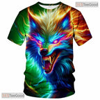 Multicolor Wild Wolf Funny Graphic Novelty 3D Printed Casual Unisex Tee Shirt Top