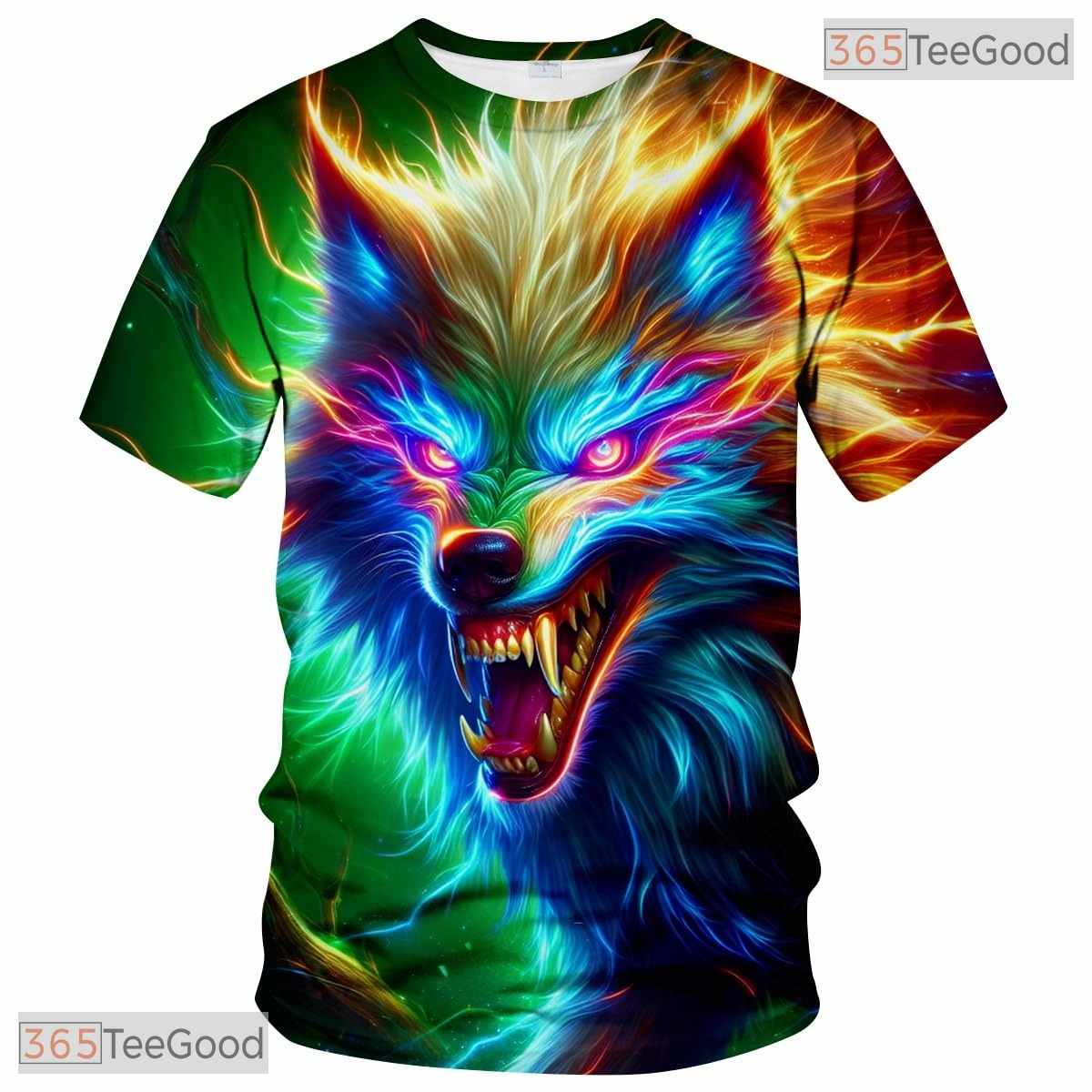 Multicolor Wild Wolf Funny Graphic Novelty 3D Printed Casual Unisex Tee Shirt Top