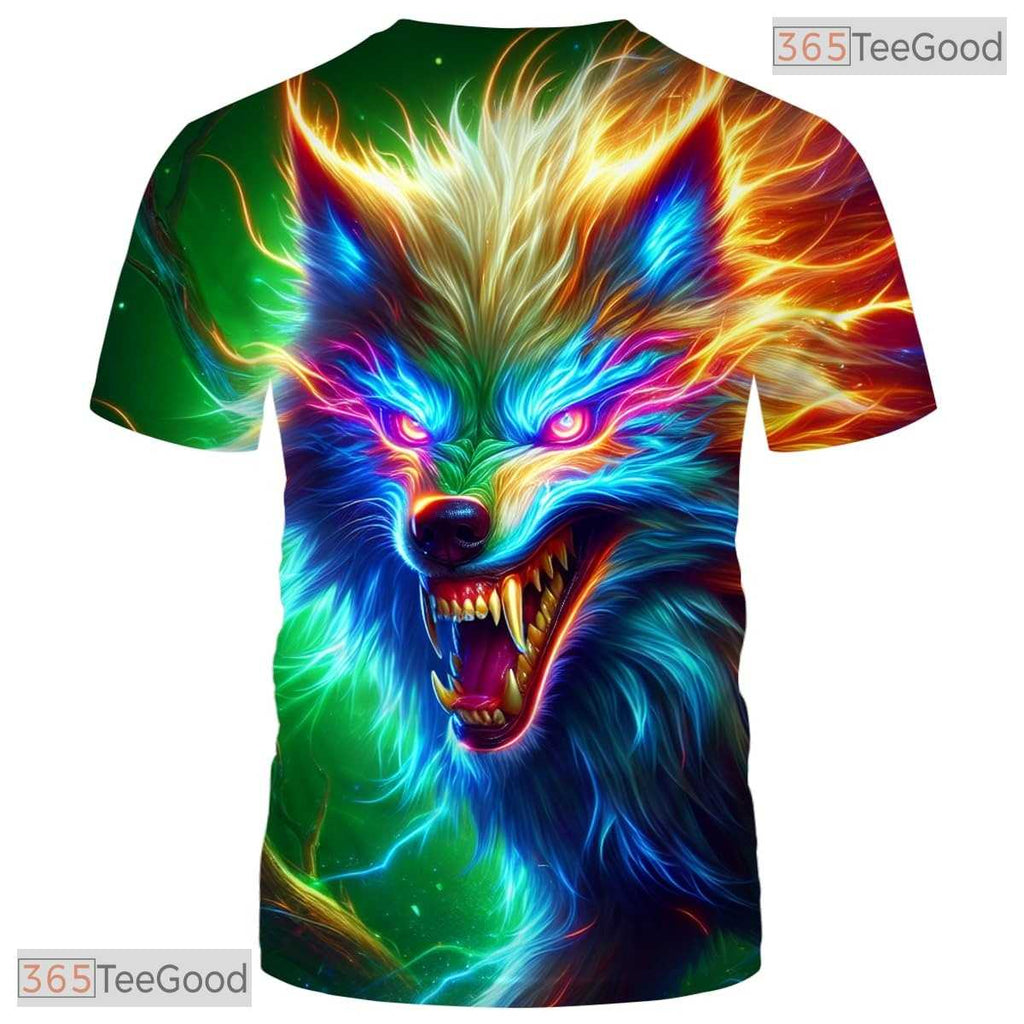Multicolor Wild Wolf Funny Graphic Novelty 3D Printed Casual Unisex Tee Shirt Top