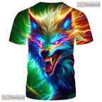 Multicolor Wild Wolf Funny Graphic Novelty 3D Printed Casual Unisex Tee Shirt Top