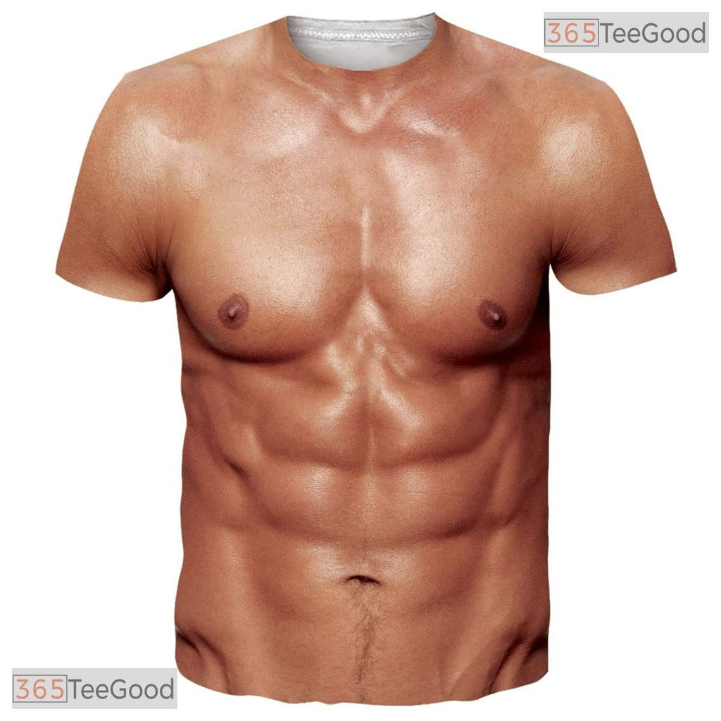 Realistic Fake Abs Muscle Chest Costume Novelty 3D Printed Casual Unisex Tee