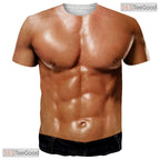 Shredded Fake Abs Muscle Chest 3D Novelty Costume Graphic Tee Men Women