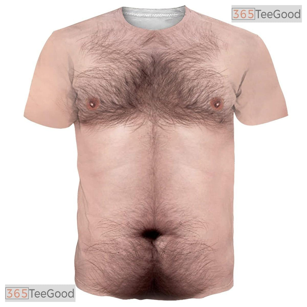Funny Brown Muscle Chest Fake Abs 3D Graphic Print Casual Unisex Tee Shirt