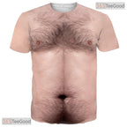 Funny Brown Muscle Chest Fake Abs 3D Graphic Print Casual Unisex Tee Shirt