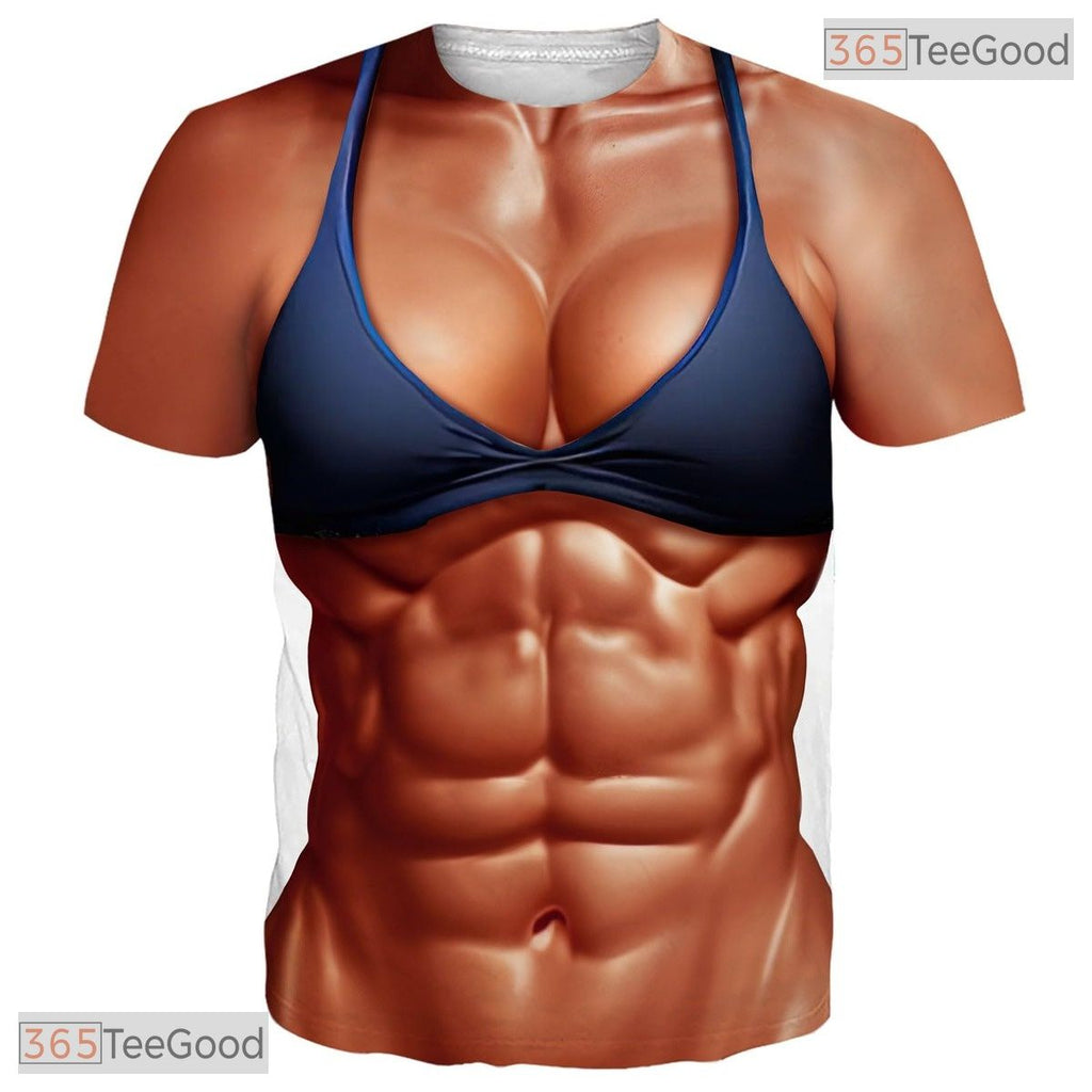 Realistic Muscle Chest Fake Abs Costume 3D Printed Novelty Unisex Tee Shirt Top