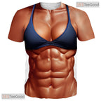 Realistic Muscle Chest Fake Abs Costume 3D Printed Novelty Unisex Tee Shirt Top