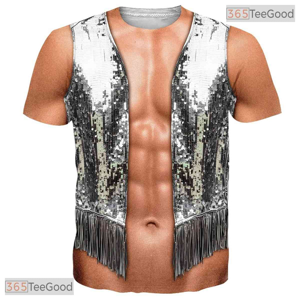 Muscle Chest Sequin Illusion Costume Novelty 3D Graphic Printed Casual Unisex T-Shirt