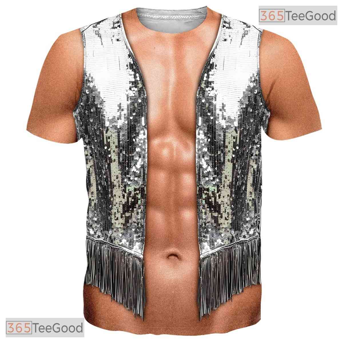 Muscle Chest Sequin Illusion Costume Novelty 3D Graphic Printed Casual Unisex T-Shirt