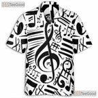 Music Notes Treble Clef Black White Jazz Band Casual Hawaiian Shirt Unisex