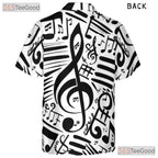 Music Notes Treble Clef Black White Jazz Band Casual Hawaiian Shirt Unisex