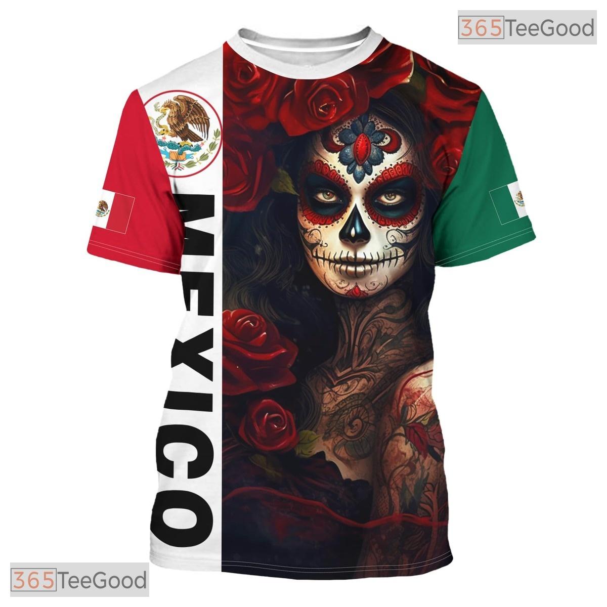 Black Red Mexico Flag Mexican Pride 3D Graphic Printed Casual Unisex Tee Shirts