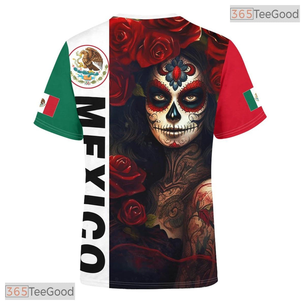Black Red Mexico Flag Mexican Pride 3D Graphic Printed Casual Unisex Tee Shirts
