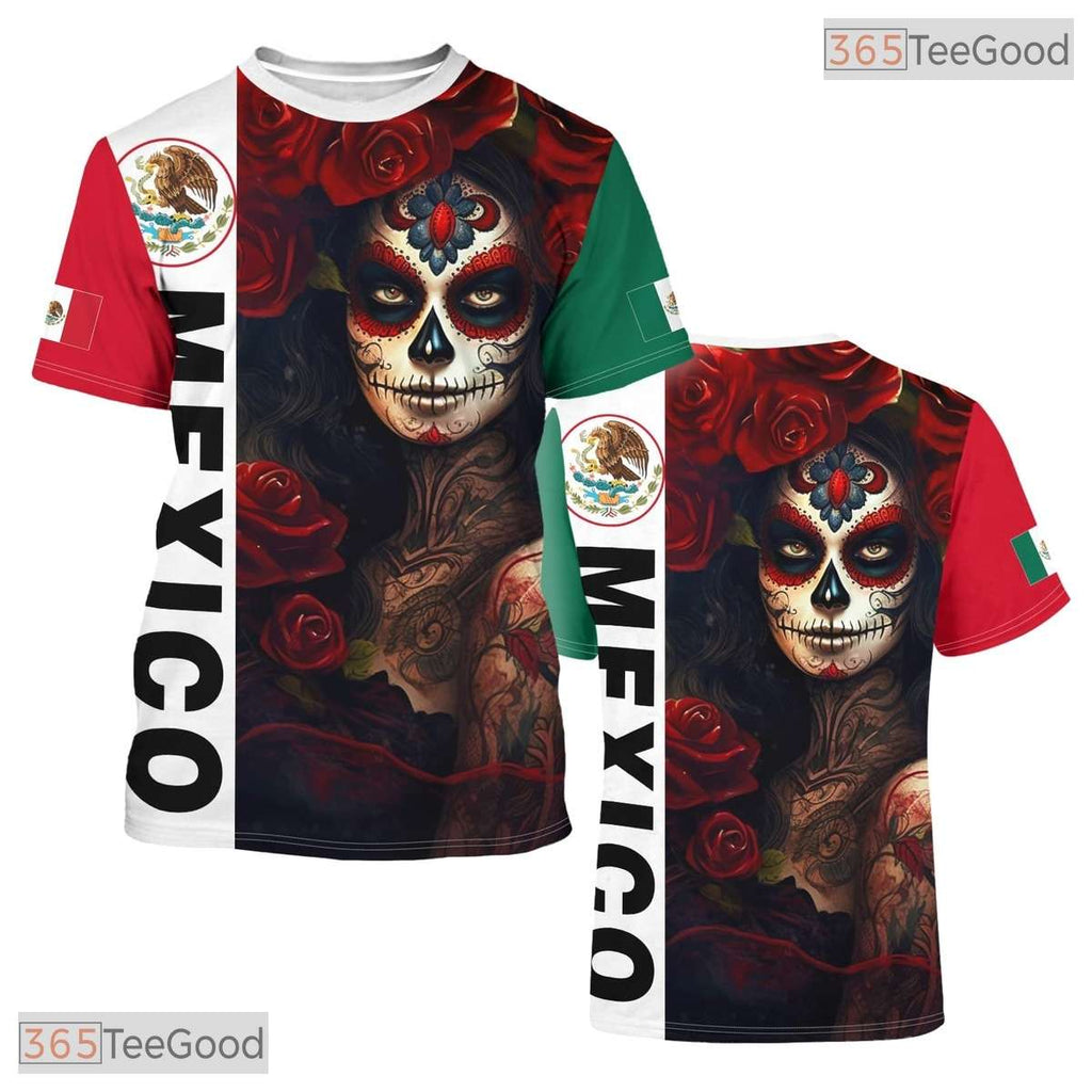 Black Red Mexico Flag Mexican Pride 3D Graphic Printed Casual Unisex Tee Shirts