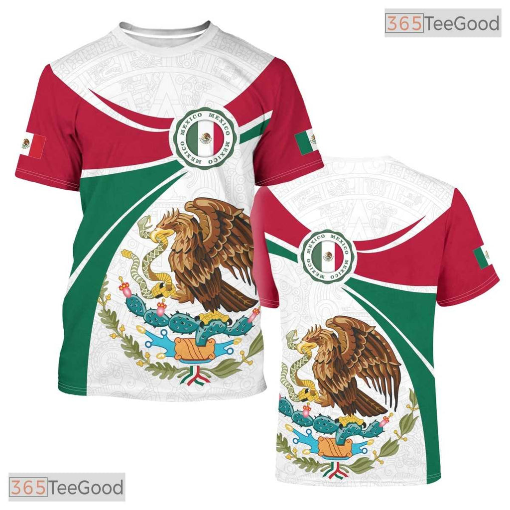 Red Green Mexico Flag Mexican Pride 3D Graphic Printed Casual Unisex Tee Shirt
