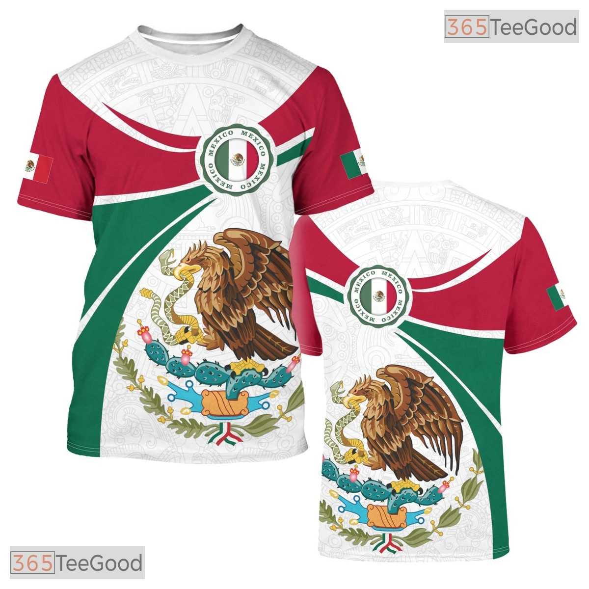 Red Green Mexico Flag Mexican Pride 3D Graphic Printed Casual Unisex Tee Shirt