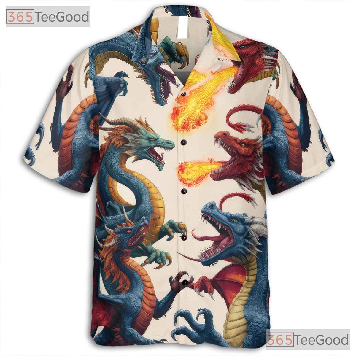 Mythical Fantasy Dragon Print Hawaiian Tee Unisex Summer Beach Vacation Outfit