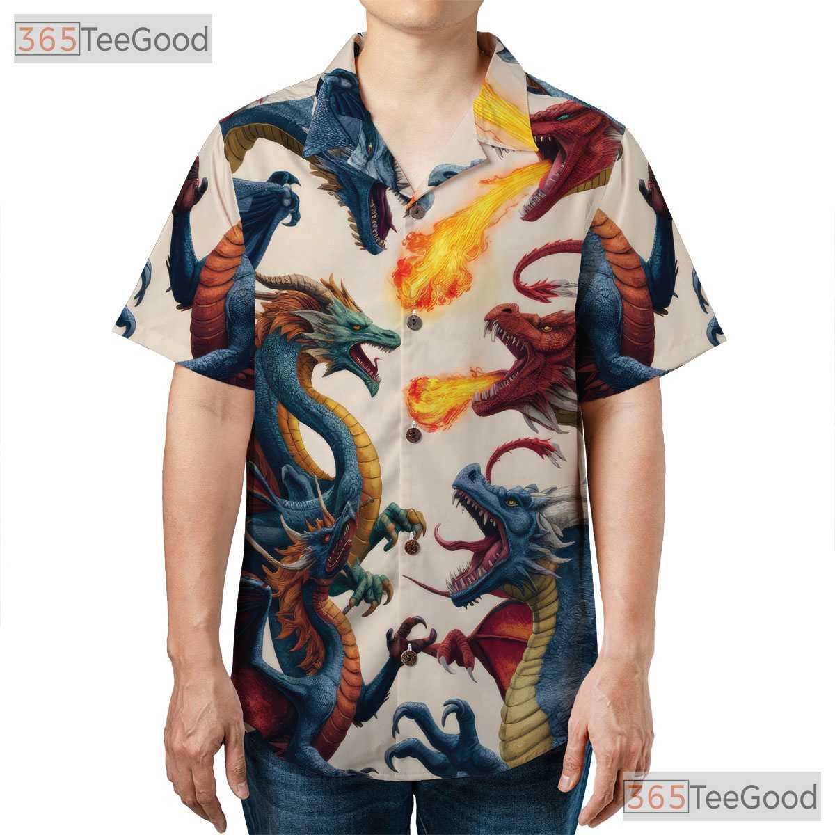Mythical Fantasy Dragon Print Hawaiian Tee Unisex Summer Beach Vacation Outfit