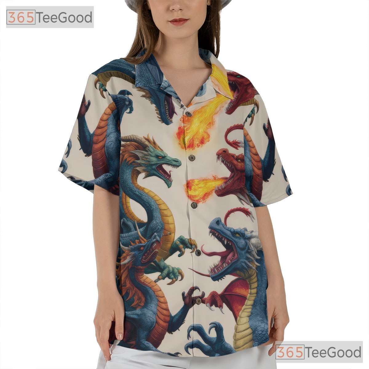 Mythical Fantasy Dragon Print Hawaiian Tee Unisex Summer Beach Vacation Outfit