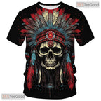 Native American Indian Chief Skull Headdress Hip Hop 3D Graphic Unisex Tee Shirt