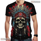 Native American Indian Chief Skull Headdress Hip Hop 3D Graphic Unisex Tee Shirt