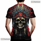 Native American Indian Chief Skull Headdress Hip Hop 3D Graphic Unisex Tee Shirt