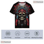 Native American Indian Chief Skull Headdress Hip Hop 3D Graphic Unisex Tee Shirt