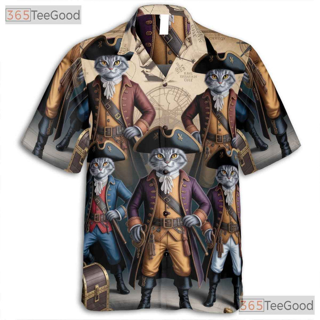 Nautical Map Pirate Cat Hawaiian Shirt- Unisex Steampunk Feline Vacation Top