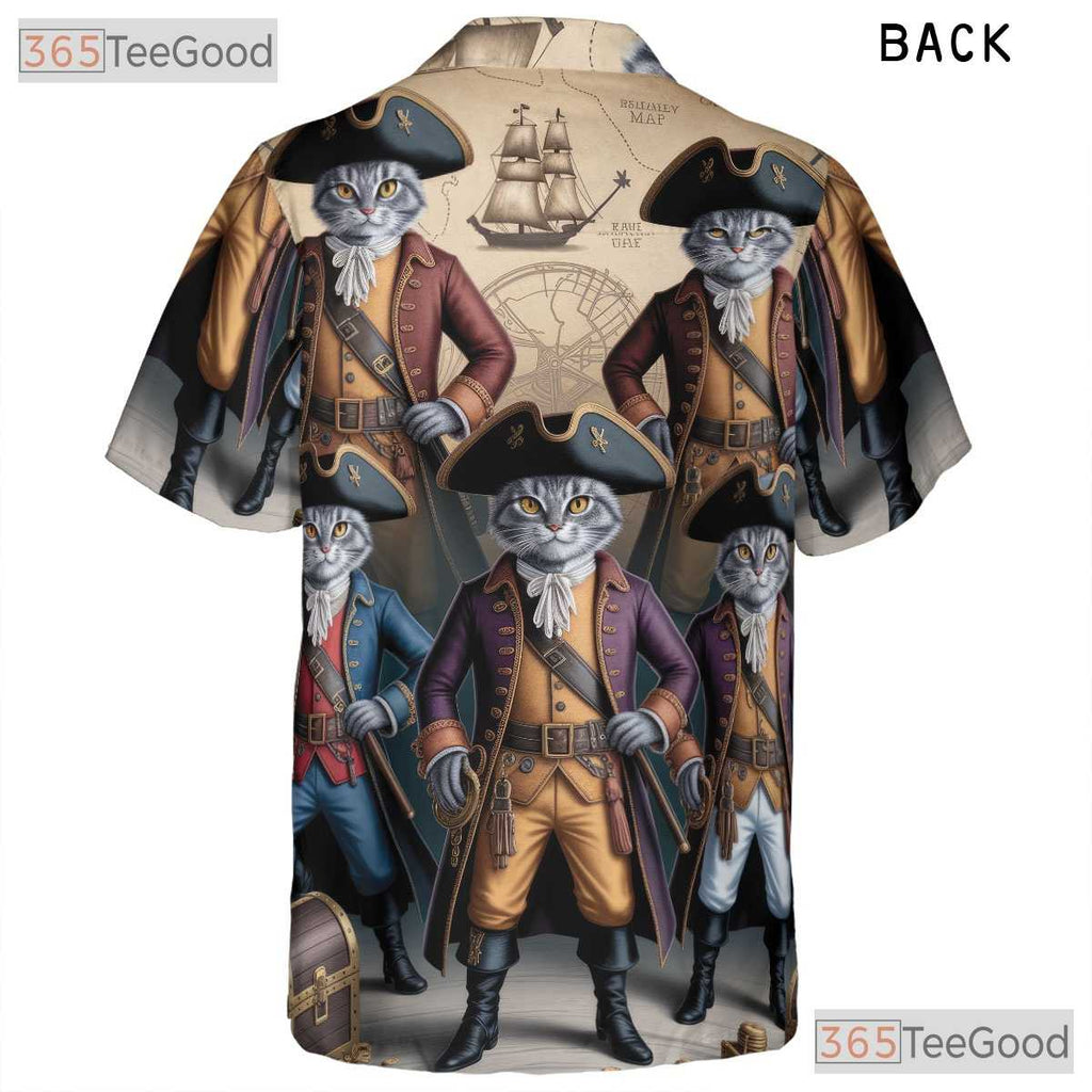 Nautical Map Pirate Cat Hawaiian Shirt- Unisex Steampunk Feline Vacation Top