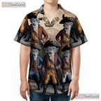 Nautical Map Pirate Cat Hawaiian Shirt- Unisex Steampunk Feline Vacation Top