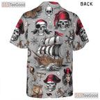 Nautical Pirate Skull Vintage Treasure Map Design Hawaiian Shirt Unisex Top