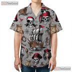 Nautical Pirate Skull Vintage Treasure Map Design Hawaiian Shirt Unisex Top