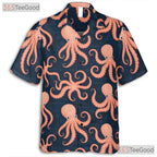 Navy Blue Ocean Octopus Hawaiian Shirt- Unisex Vintage Coastal Beachwear Tee