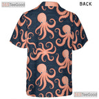 Navy Blue Ocean Octopus Hawaiian Shirt- Unisex Vintage Coastal Beachwear Tee