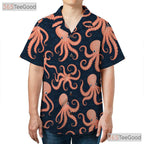 Navy Blue Ocean Octopus Hawaiian Shirt- Unisex Vintage Coastal Beachwear Tee