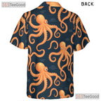 Navy Blue Orange Ocean Theme Octopus Pattern Hawaiian Shirt Men Women Outfit