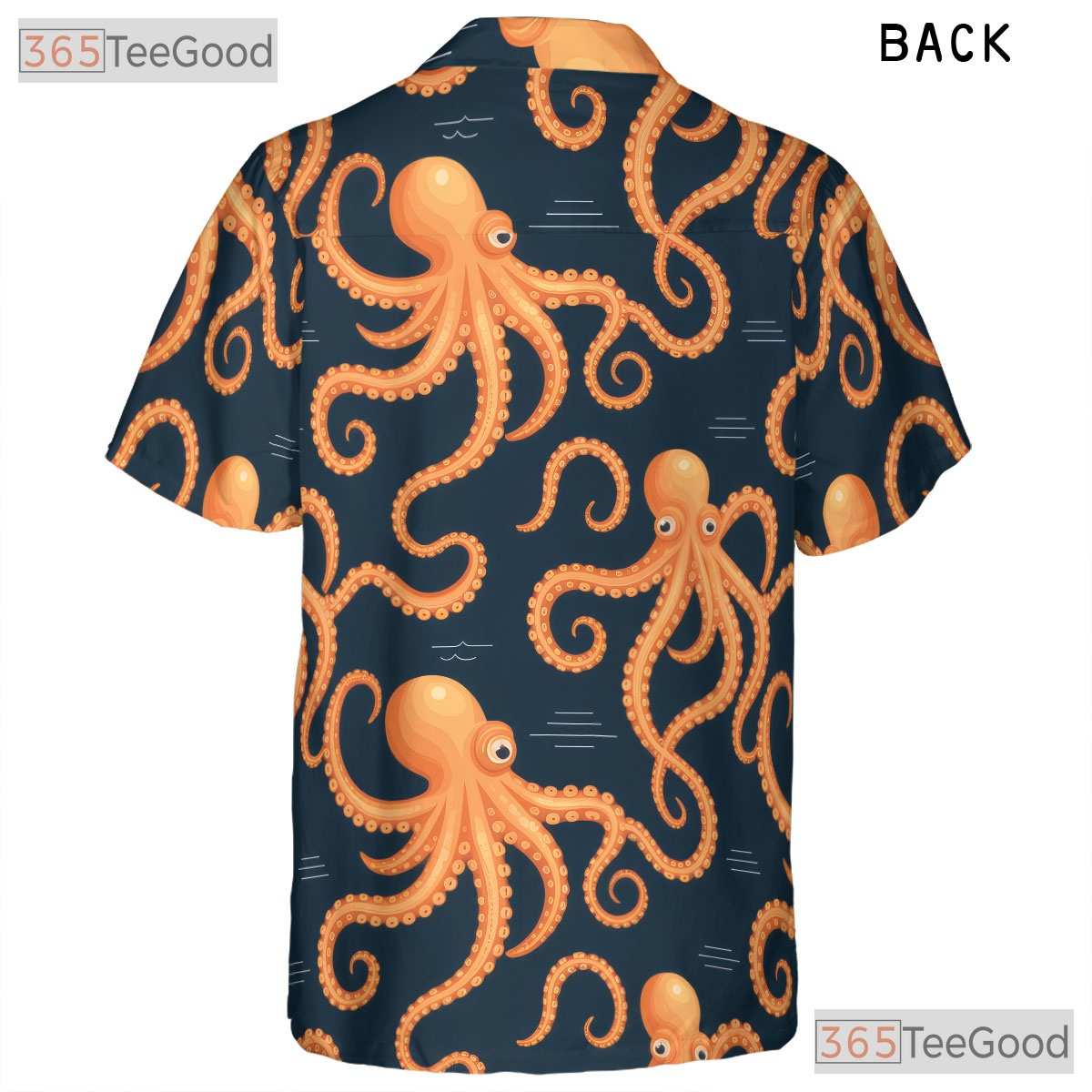Navy Blue Orange Ocean Theme Octopus Pattern Hawaiian Shirt Men Women Outfit