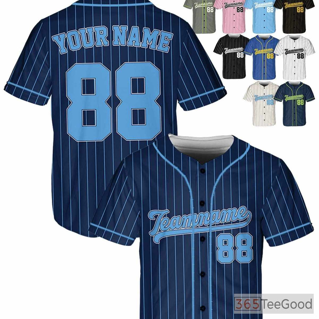 Navy Blue Piped Baseball Jersey - Personalize with Your Name, Number, or Logo