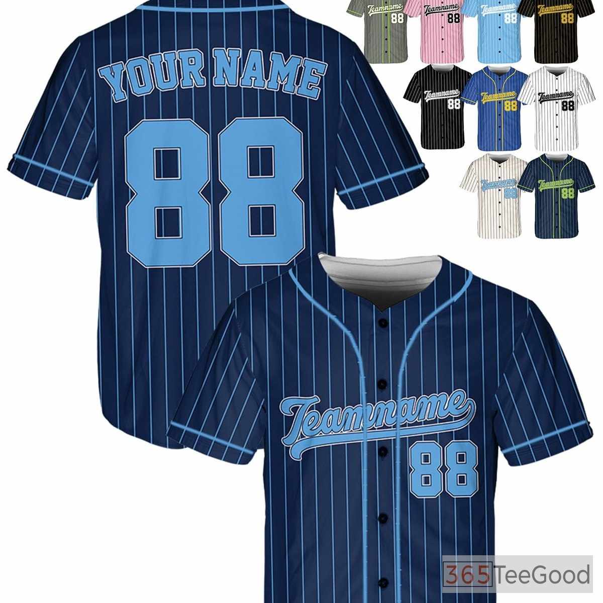Navy Blue Piped Baseball Jersey - Personalize with Your Name, Number, or Logo