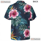 Navy Blue Tropical Hibiscus Monstera Beachwear Hawaiian Tee Unisex Summer Outfit