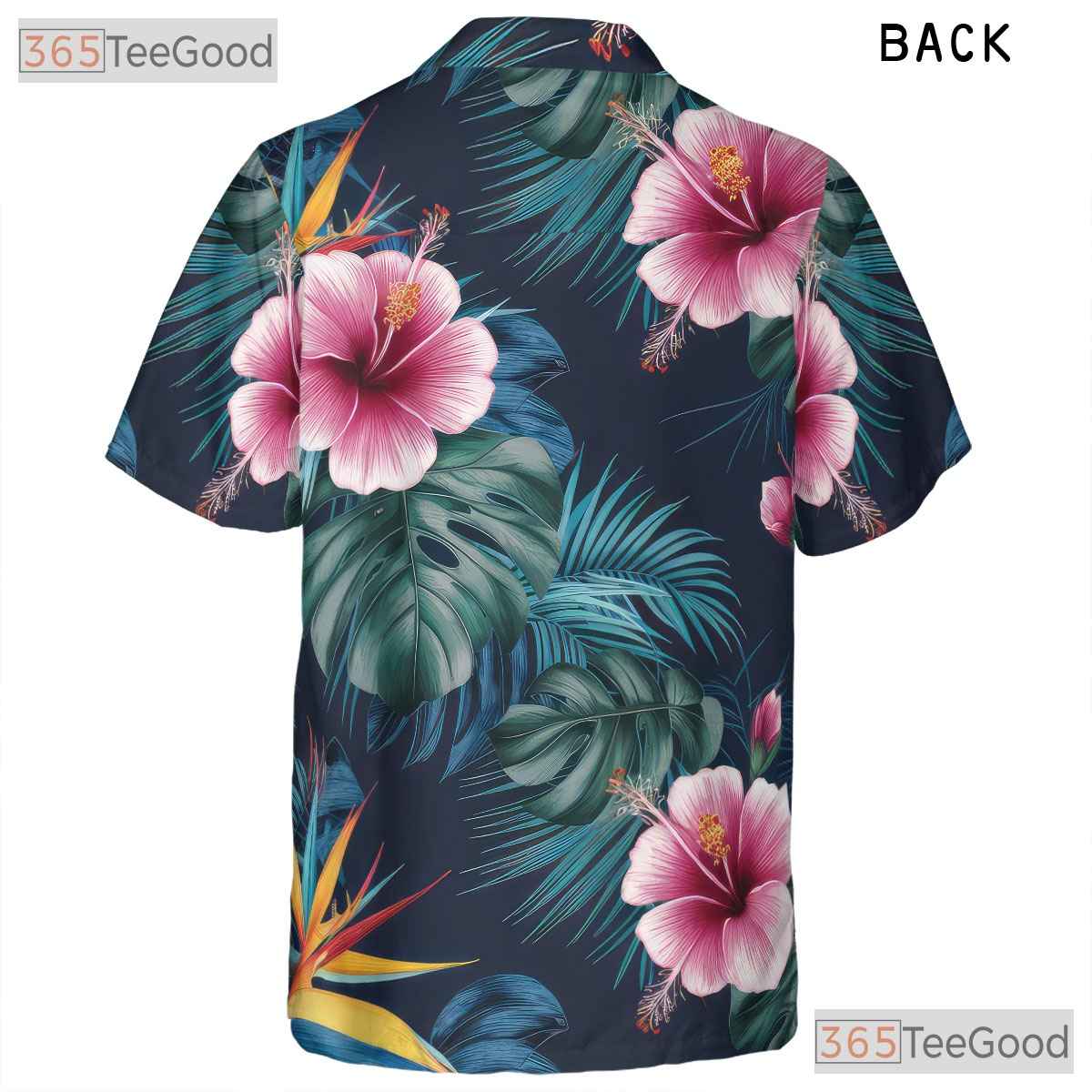 Navy Blue Tropical Hibiscus Monstera Beachwear Hawaiian Tee Unisex Summer Outfit