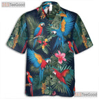 Navy Blue Tropical Parrots Floral Hawaiian Shirt Men Women Summer Beachwear