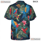 Navy Blue Tropical Parrots Floral Hawaiian Shirt Men Women Summer Beachwear
