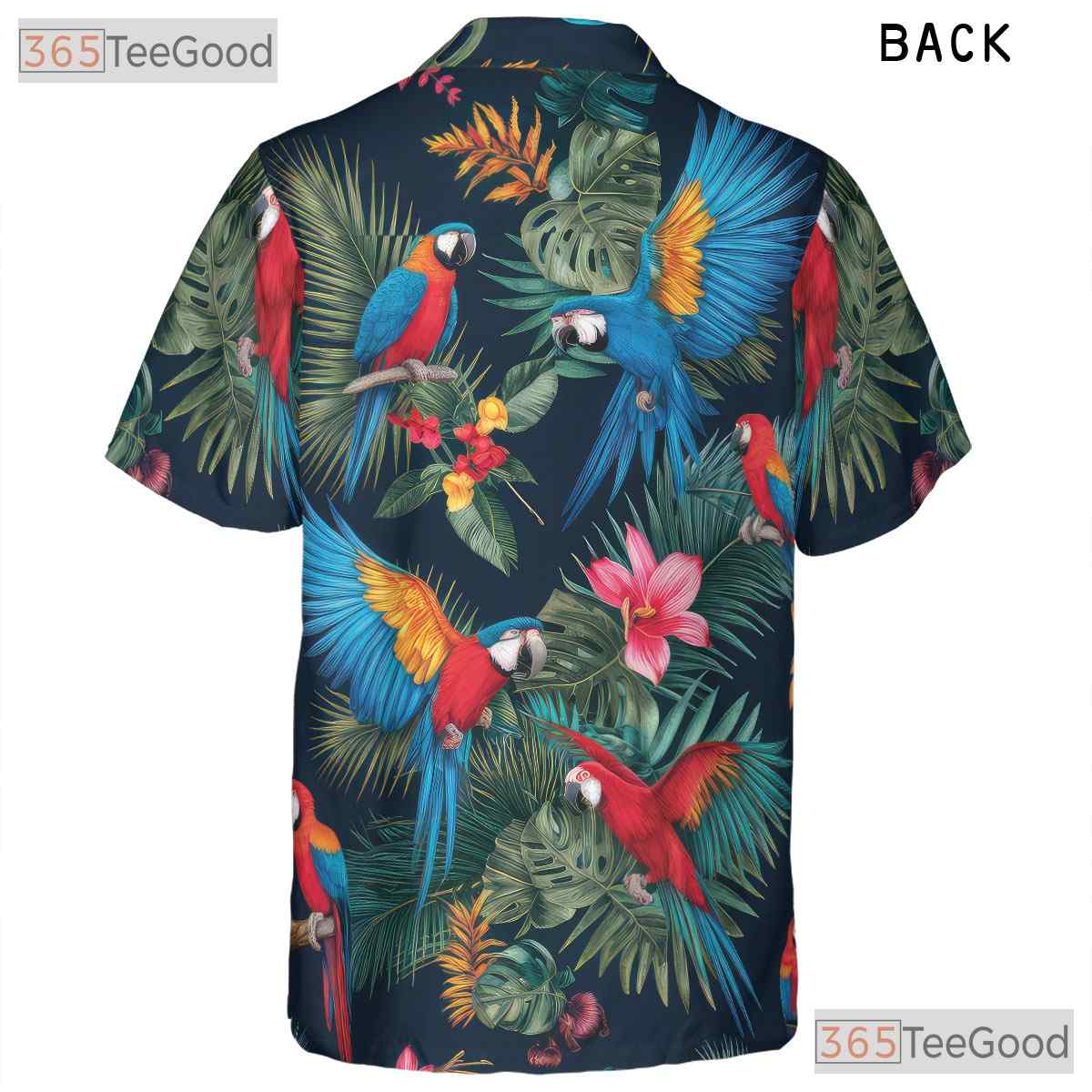 Navy Blue Tropical Parrots Floral Hawaiian Shirt Men Women Summer Beachwear